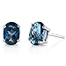 Peora 14K White Gold London Blue Topaz Earrings for Women, Natural Gemstone Classic Solitaire Studs, 7x5mm Oval Shape, 2 Carats total, Friction Back, December Birthstone Earrings, Gold Studs