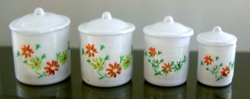 Dollhouse Miniature Canister Set, 4 with Removable Lids, White #IM65383