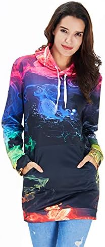 ALOOCA Women's Sweatshirt Dress Casual Pullover Hoodie Dress 3D Printed Tunic Sweatshirt Tops Dress Kangaroo Pocket