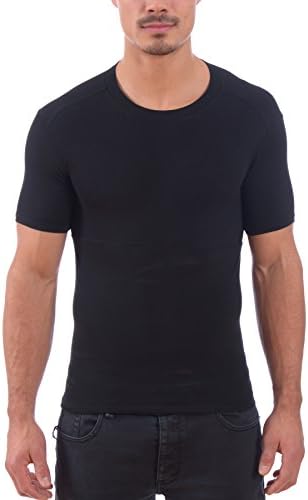 Powerbody Men's Instaslim Shapewear Compression Sculpting Crew Neck T-Shirts (Black, 3X)