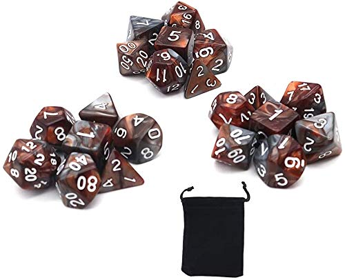 DollaTek Polyhedral Dice Set Table Games Dice 3 Sets Dice 3 x 7 (21 Pieces) Die Series D20 D12 D10 D8 D6 D4 DND dice DND RPG MTG Double Colors One Piece (Grey and Orange)