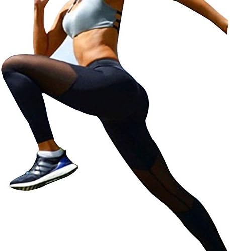 Women's Mesh Workout Tights Gym Sports Yoga Pant Leggings (Label S, Black 2)