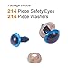 PH PandaHall 214 Pieces 5 Size 5 Color Safety Eyes Plastic Safety Eyes Plastic Eyes with Washers for Doll, Puppet, Plush Animal(8mm, 10mm, 12mm, 14mm, 16mm)