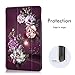 iPad mini 2 Case, iPad mini 3 Case, Hocase PU Leather Folio Smart Case with Unique Flower Design, Auto Sleep Wake Feature, Hard Back Cover for iPad mini 1/2/3 - Royal Purple/White Flowers