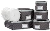 China Tea Cups and Plates Storage Set - Deluxe Quilted Microfiber – Grey, with Braidz Foam Padding