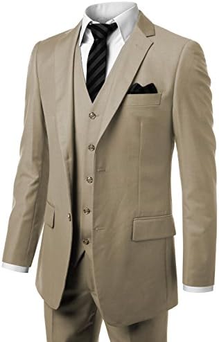 URBANSUIT Men's Modern Fit 3-Piece Suit Blazer Jacket Tux Vest, Trousers BEIGE