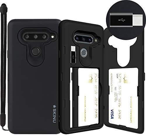 LG V40 ThinQ, SKINU [LG V40 Wallet] V40 Charger Dual Layer Hidden Credit Holder ID Slot Card Case with Wrist Strap Inner USB Type C Adapter and Mirror for LG V40 ThinQ V40+ ThinQ (2018) - Black