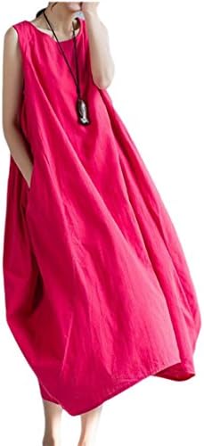 Xswsy XG Women's Stylish Scoop Neck Sleeveless Loose Pure Color Dresses Red L