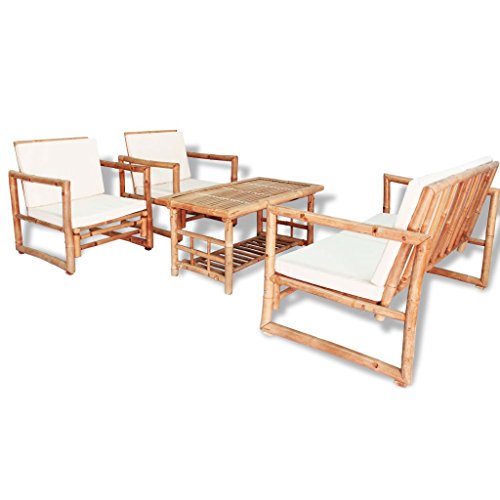 Tidyard Gartenmöbel Bambus Gartengarnitur Sitzgruppe Sessel Bank Tisch Sitzgarnitur Garten Set 3 Stühle 1 Tisch