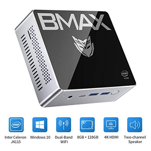 Mini PC,BMAX Intel Celeron J4115 Processor(up to 2.5 GHz) Windows 10 Mini Computer,8GB LPDDR4/128GB SSD,with Two-Channel Speaker,Triple-Display 4K HD,Gigabit Ethernet,Dual-Band Wi-Fi,Bluetooth 5.0