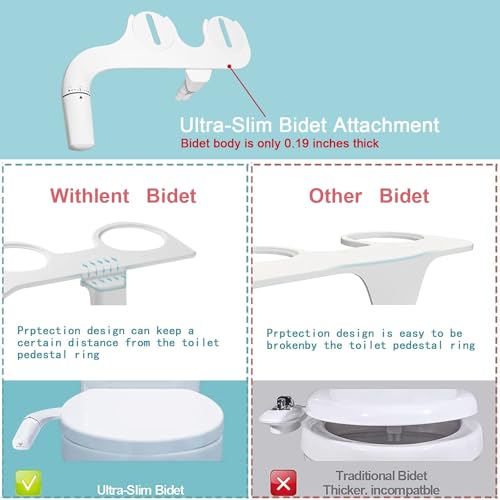 Bidet Attachment For Toilet, Ultra-Slim Bidet with Non-Electric Dual Nozzle(Frontal & Rear Wash) Adjustable Water Pressure, Fresh Water Bidet Toilet Seat Attachment,Easy to Install，Right Hand Bidet