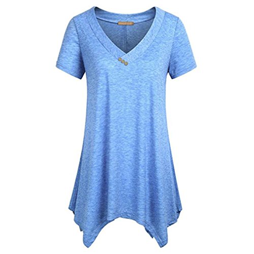 Click Here to See More Images NREALY Women's Summer Solid Plus Size Short Sleeve V Neck Blouse Top Tunic Blouse Shirt