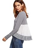 SheIn Women's Round Neck High Low Ruffle Hem Color Block Blouse