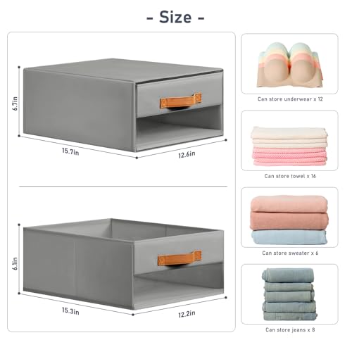 DIMJ Drawer Organiser System, Drawer Boxes, Set of 4, Storage Box, Folding Boxes with Window, 40 x 32 x 17 cm, Organiser Drawer, Wardrobe Organiser for Cupboard, Grey