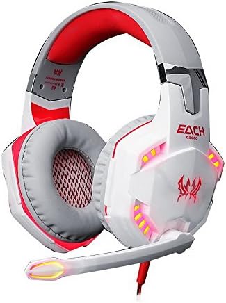 JinSun G2000 Gaming Headset Headphone Stereo Over-ear Game Bass Headset Headband Earphone with Mic and LED Light for PS4 Laptop PC Tablet Smartphones (White)