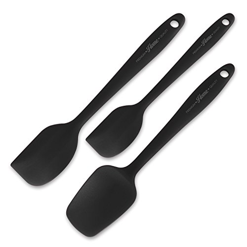 3 Piece Premium Silicone Kitchen Cooking Utensils - Pro Grade 600 Degrees, High Heat-Resistant - Spatulas, Turners, Scrapers, Durable, Flexible, Non-Stick Design By Premium Home Quality (Black)
