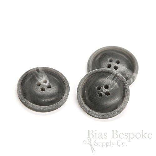 Set of 3 Matte Dark Gray Convex Overcoat Buttons, 40 Line, Made in Italy