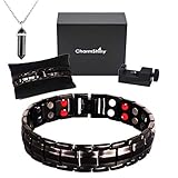 Double Strength Titanium Magnetic Therapy Bracelet Dual Row 4 Bio Elements Energy Balance for Mens Arthritis Relief Pain Carpal Tunnel + Hematite Pendant Necklace