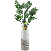 SIGNWIN Monstera Tree with White Granite & Brown Marble Effect Vase Abstract Rocky Minimalism Zen Relax/Calm Multicolor Cool for Living Room, Bedroom, Office - X-Large 5 Feet (60