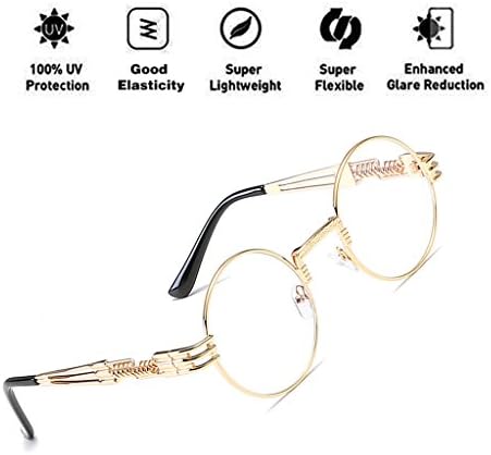 ATNKE John Lennon Glasses Quavo Steampunk Round Sunglasses Circle Metal Frame Oversized Retro Vintage Spring Leg Eyewear for Men and Women UV400 Protection