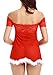 Adorneve Women Sexy Red Christmas Babydolls Off Shoulder Lace Lingerie