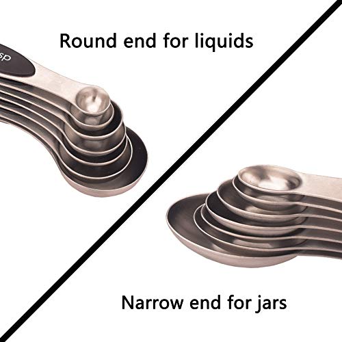 Magnetic Measuring Spoons Set Dual Sided -8 SETS- Stainless Steel Measurement Spoon Scoop for Dry and Liquid Ingredients for Home Kitchen
