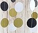 Paper Circle Dot Garland Streamer. 5 Pack of 10-Foot Garlands (50 Feet Total) as Black and Gold Decorations for Weddings, Birthday Parties, Showers, New Years Eve, or Any Event (White, Gold, Black)