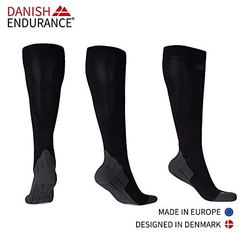 DANISH ENDURANCE Graduated Compression Socks (Black 1 Pair, US Women 11-13 // US Men 9.5-12.5)