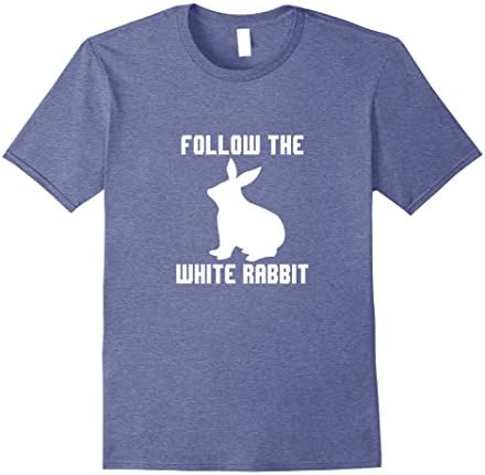 Mens Follow the White Rabbit T-Shirt for Men, Women, and Youth Large Heather Blue