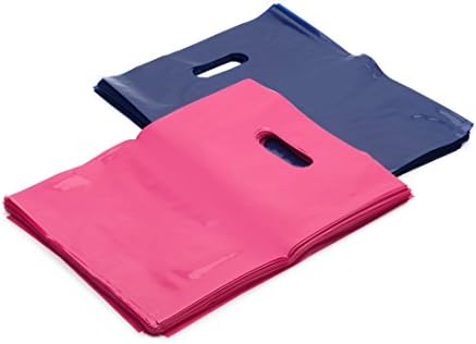 200 - Pink and Purple - 9" X 12" Plastic Merchandise Shopping Bags With Handles, 1.75 mil Thickness