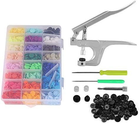 GOTOTOP Snap Buttons Kit, 375 Sets T5 Fastener Snap Plastic Resin Buttons Snap Press Stud Hand Press Snap Plier Starter Kit DIY Sewing Tool For Diapers Bibs Crafts Clothes, with a Storage Case