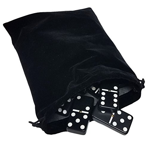 Domino Double Six 6 Black Tiles Jumbo Tournament Professional Size with Spinners in Black Elegant Velvet Bag