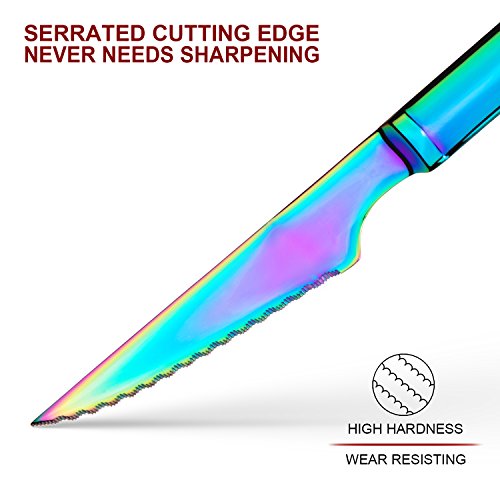 image for culter Multi-color Ultra-Sharp Serrated Solid Handle Steak Knives, Col