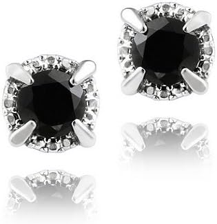 Sterling Silver 2ct Black Spinel Round Stud Earrings