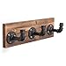 MyGift Burnt Wood Wall Mount Coat Hook Rack and Hat Rack with 3 Hooks Pipe Fixture Design