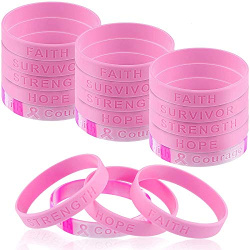 50 Pieces Pink Ribbon Bracelets Breast Cancer Awareness Bracelets