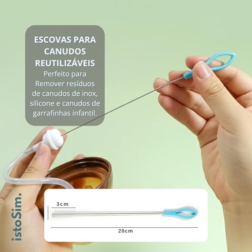 Kit de Limpeza Completa IstoSim – Escova 3 em 1 Multiuso + Escova de Silicone 360° + 2 Escovas para Canudos + 2 Ganchos Ventosa