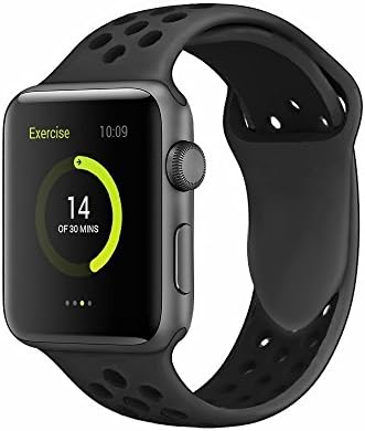 Band4u Apple Watch Band 42mm,Soft Silicone Strap Replacement Wristbands For Apple Watch Sport Series 3 Series 2 Series 1 NIKE+ Sports and Edition (42SM Anthracite/Black)
