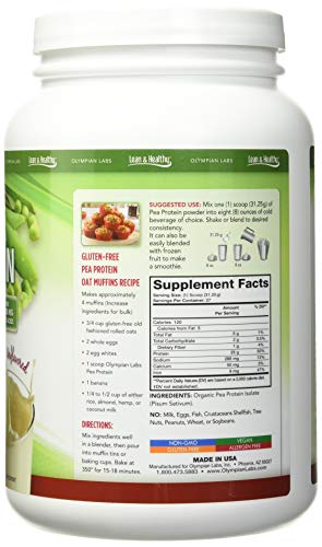 Olympian Labs Plant Based Pea Protein Powder, Unflavored - 25g of Protein, Vegan, Low Net Carbs, Gluten Free, Lactose Free, No Sugar Added, Soy Free, Kosher, Non-GMO, 2 Pound Pea Protein Powder