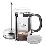 Tillvio French Coffee Press - Large Pot with Extra Durable Glass, Enhanced Filtration and 2 Replacement Filters for Easy Brewing and Original Taste - 1000 ml / 32 ounce / 8 cup / 1 liter