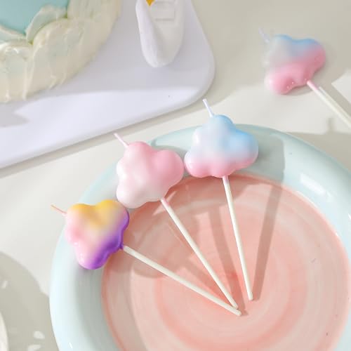 Saododku Birthday Candles, Gradient Color Birthday Candles for Cake, 3PCS Cloud Shaped Birthday Candles Sparklers, 4.1