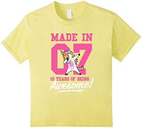 Kids Made In 2007 Awesome 10th Birthday Girl Shirt Dabbin Unicorn 12 Lemon