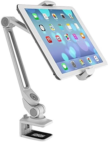 Iwonderful Ipad Air/Mini Sumsung Tablet Universal Smartphone Holder,360 Degree Rotation Clip-on Desktop Mount ,Long-Arm Bracket,White