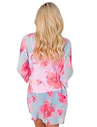 Floral Find - Kimono de chal de gasa con estampado floral para mujer, estilo informal