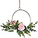 Pauwer Floral Hoop Wreath Set of 3 Artificial Rose Flower and Eucalyptus Vine Wreath for Wedding Backdrop Wall Decor