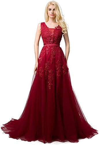 SHANGSHANGXI Formal Evening Dresses Deep V-Neck Tulle Burgundy Prom Dresses for Women