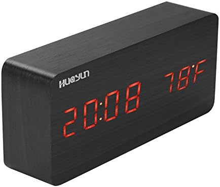 Wooden Alarm Clocks,Wood Alarm Clock,Displaying Date Time Temperature and Voice Touch Activa.3 Levels Brightness, 3 Groups of Alarm Time.It Powered by USB or 3AA.… (Red)