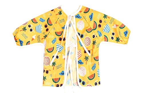 Pikababy Long Sleeved Bib Waterproof Bibs with pocket - 6 to 24 months baby girl and boy colors (Summer)