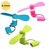 P46 Digital Mini Fan 2-in-1 Mini for iPhone/iPad and Android - Pink/Blue/Green - 3 Piece