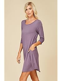 Annabelle - Vestido de mujer cómodo con cuello redondo y mangas 3 4, con bolsillos